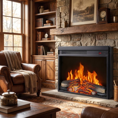 23'' W Glass Electric Fireplace Insert with Remote Control With Timer, Overheating Protection