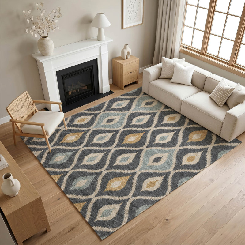 Tapis ikat intérieur / extérieur lavable à la machine Chantille ACN3121, Charcoal, 3 pi x 5 pi