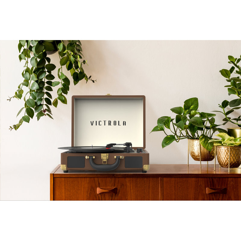 Dark Brown Portable Vintage Bluetooth Suitcase Record Player