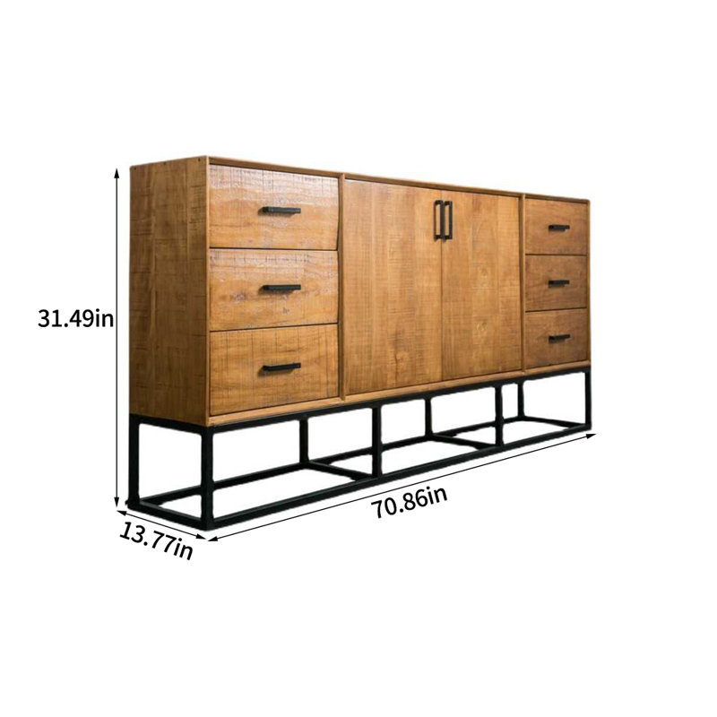 Retro Simple Iron Wrought Solid Wood Sideboard, 31.49" H x 70.86" W x 13.77" D