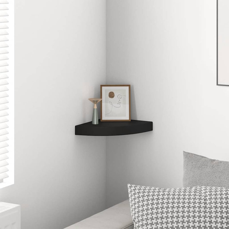 Wall Corner Shelf Floating Corner Shelf Wall Mounted Display Shelf, 1.5" H x 9.8" W x 9.8" D, Black