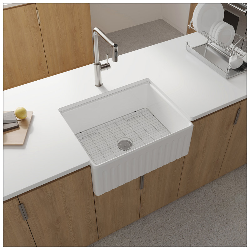 Évier de cuisine de ferme en argile réfractaire L 30 po x l 20 po avec grille et crépine