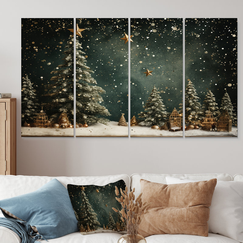 «Green Christmas Pine Tree Decor» - ensemble d'art mural 4 pièces, H 32 po x l 64 po