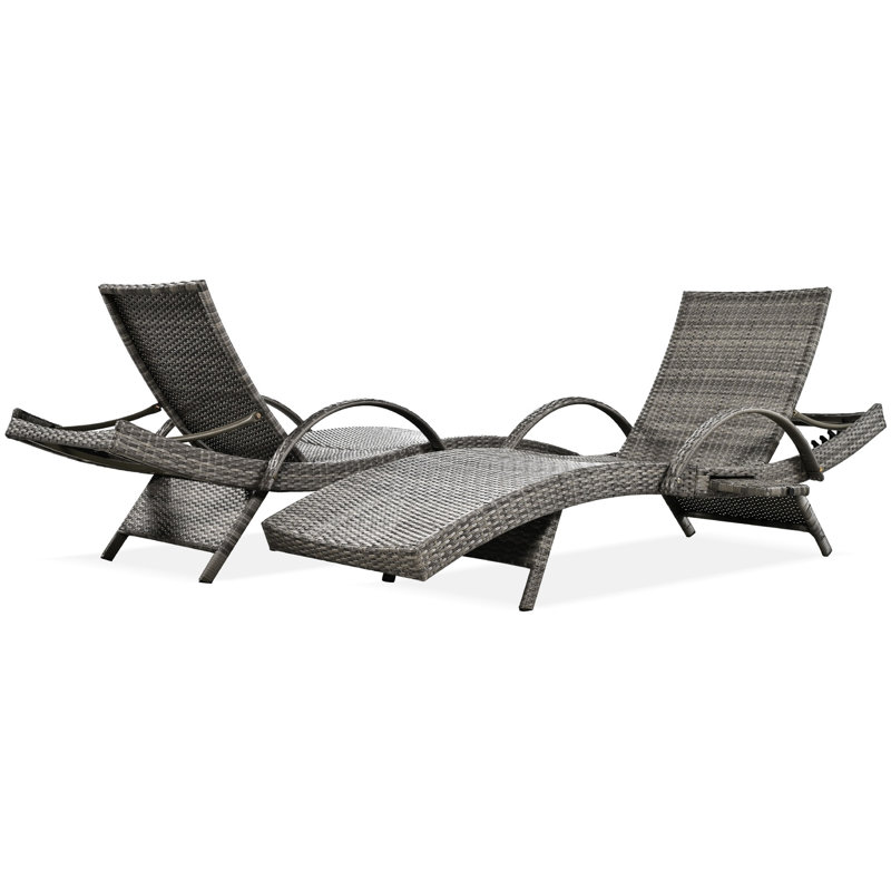 Chaise longue grise d'extérieur pour 2 personnes, fauteuil inclinable de patio avec table d'appoint, table moderne réglable à 5 niveaux de 80 po et pour les loisirs