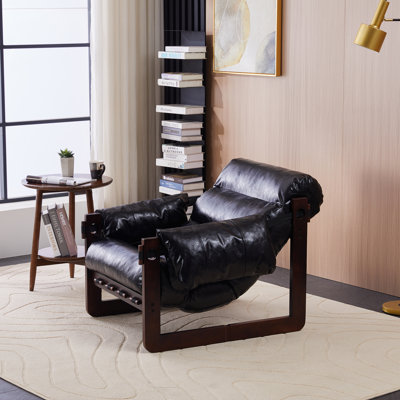 Medieval-Modern Style Lounge Chair – 29.5'' H, Oil-Waxed Leather