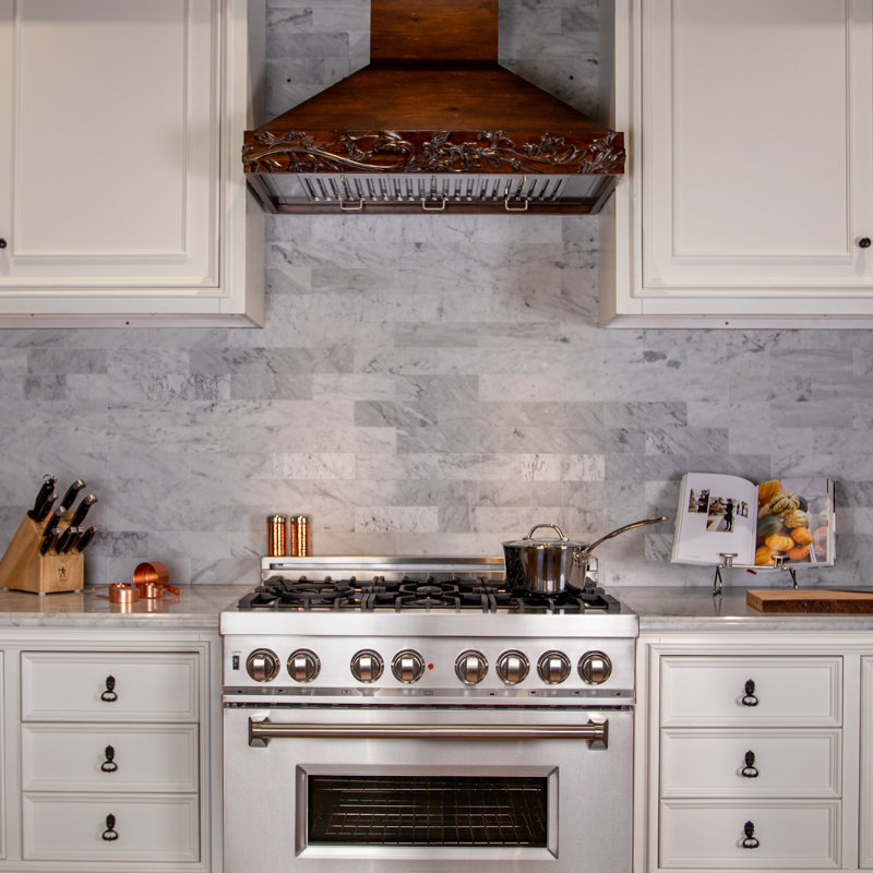 36" Wood 400 CFM Ducted Wall Mount Range Hood, Walnut