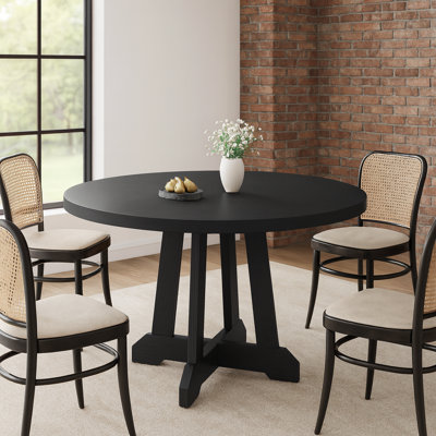 47" Round Dining Table for 4-6 People, Wooden Kitchen Table with Sturdy Legs, Modern Circle Wood Dining Room Table for Home & Apartments