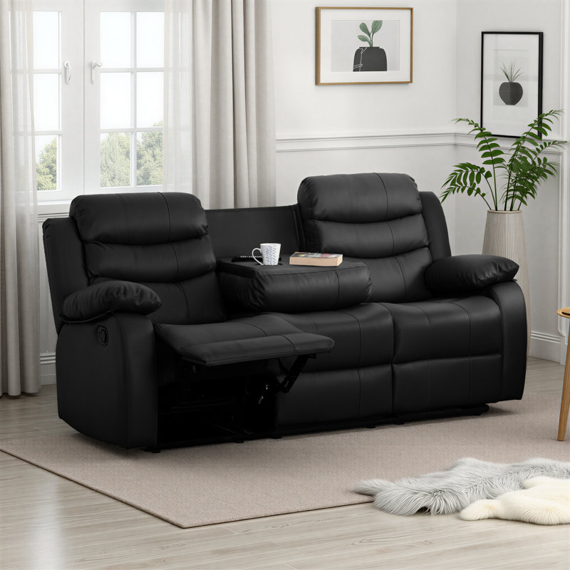 3 Seater Faux Leather Sofa, Black Faux Leather
