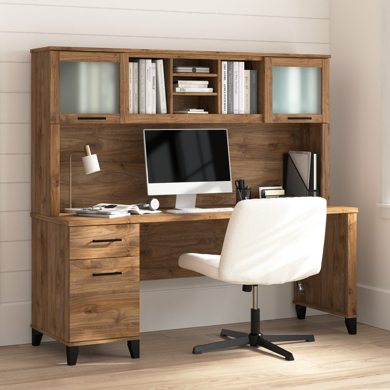 Bureau avec rehausse Paelynn, Noyer frais