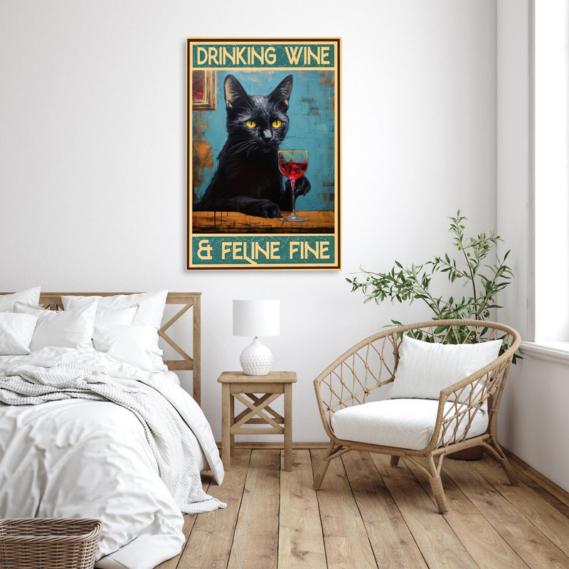 Impression sur toile, chat Kowsar buvant du vin et félin, H 36 po x l 24 po x P 1,25 po