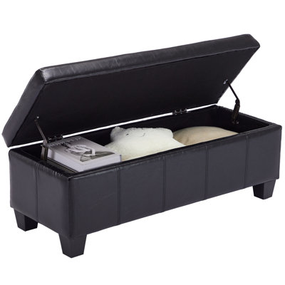 Faux Leather Storage Ottoman Bench, 41.5" Chest with Safety Hinge, Large Storage Bench for Bedroom End of Bed, Living Room, Entryway, Supports 660 lbs, Rectangular Footrest with Storage,Black