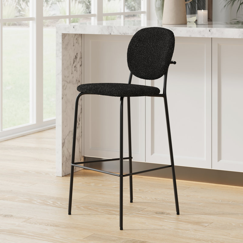 Alec Boucle Bar & Counter Stool, Black, Bar Stool (29.50” Seat Height)