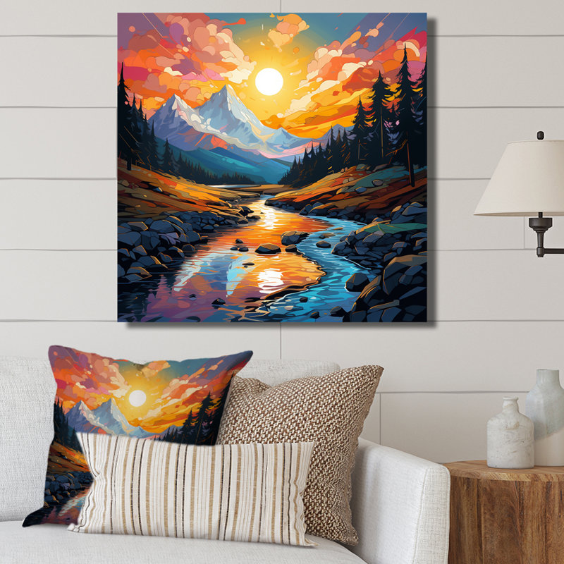 «Sunset Colorful River Mountains Horizon III», art mural fruits, Toile tendue, H 36 po x l 36 po x P 1,5 po
