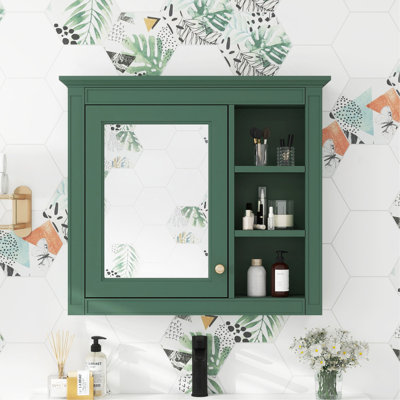 Armoire à pharmacie 30 po x 28 po, armoire de rangement murale pour salle de bain, armoire murale moderne avec miroir, armoire à pharmacie, armoire à miroir avec 3 tablettes ouvertes (meuble-lavabo non inclus)
