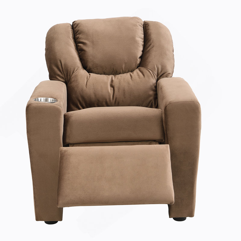 Kids Upholstered Recliner Chair With One Cup Holder, Footrest, Backrest