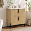 Meuble-lavabo de salle de bain de 76 cm (30 po) avec lavabo en céramique, design cannelé, bois naturel, tiroirs à extension complète avec glissières encastrées à fermeture amortie.