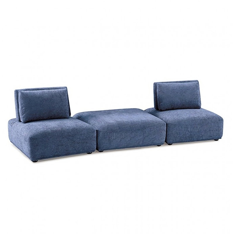 Causeuse 2 places avec repose-pieds carré Wayzata, Bleu, 32" H x 114" W x 41.5" D
