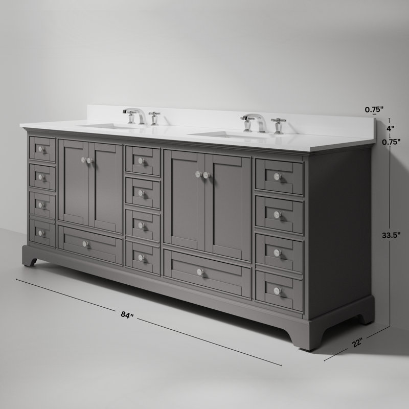 Brimfield 84'' Free Standing Double Bathroom Vanity, Sapphire Gray, Brushed Nickel