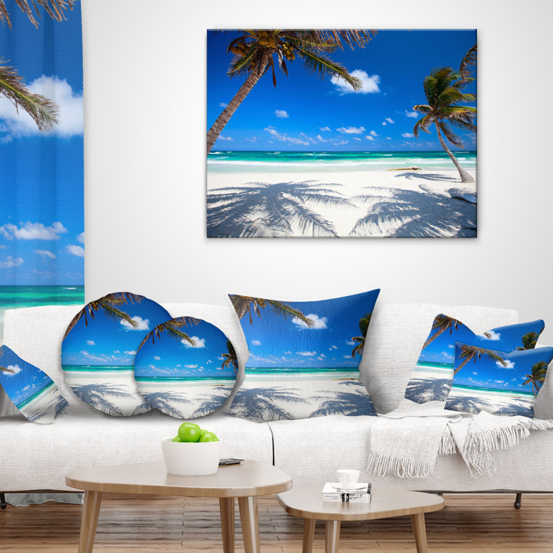 Coussin paysage à la noix de coco à la plage, 16 po x 1 po, Carré