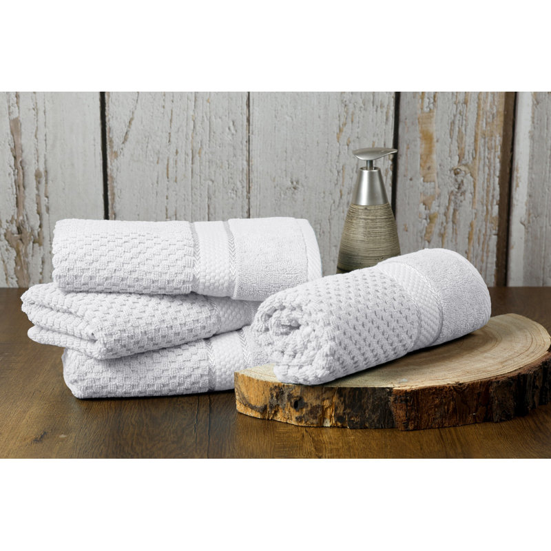 Collection de serviettes texturées 100% coton Mulaayam, Essuie-mains - paquet de 4, Blanc