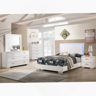 White High Gloss 5-Piece Full Bedroom Set