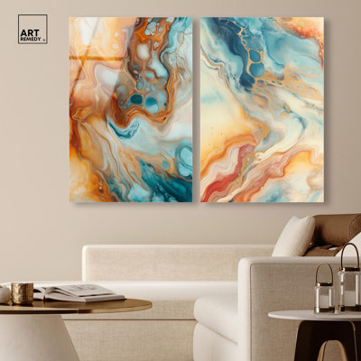 Marbled Dawn Acrylic Print Sage Gold Wall Art Set by Art Remedy, Ready to Hang, 24 x 36