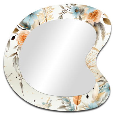 Dreamcatchers Boho Pattern - Boho Asymmetrical Decorative Mirror, White Unique Shape Wall Mirror, Printed Metal Art