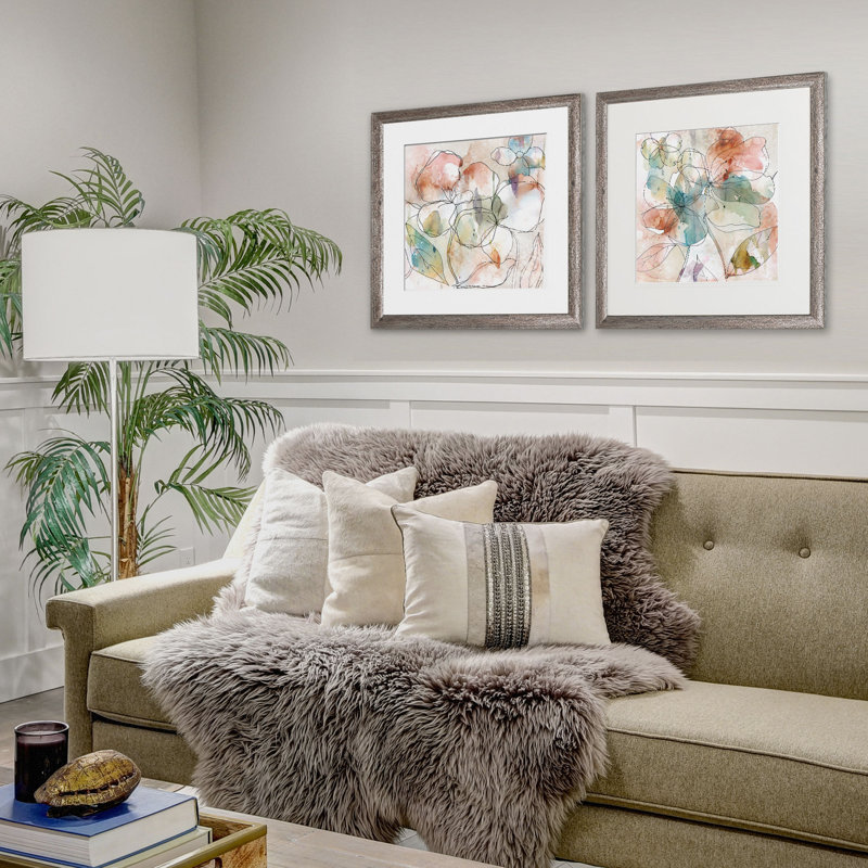 " Floral Flow " 2 - Pieces Painting Print, Brown Framed