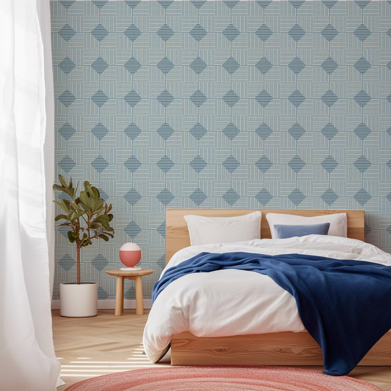 Papier peint tissé panier bleu matinal