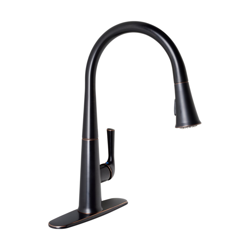 Robinet de cuisine à poignée simple Kree Classic Series à 1 trou avec bec rétractable - Bronze huilé