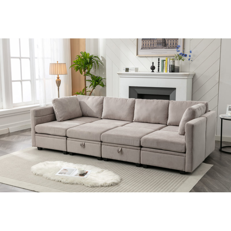 Toxi Upholstered Reclining Sectional Reversible, Light Gray Polyester