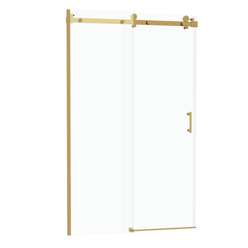 48"W x 76"H Single-Slide Shower Door - 8mm Tempered Glass with 304 Stainless Steel Frame, Gold