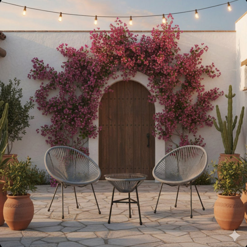 Ensemble bistro de patio d'inspiration Acapulco avec 2 chaises ergonomiques et table en verre trempé, Gris