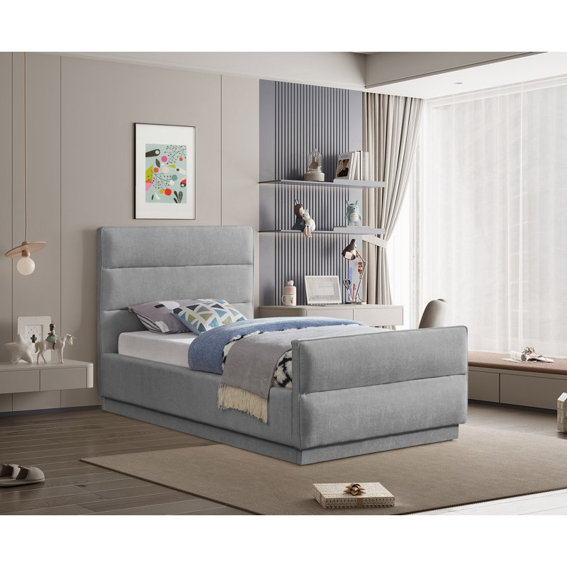 Lit tapissier standard capitonné Paxton, Simple, Grey Chenille Fabric