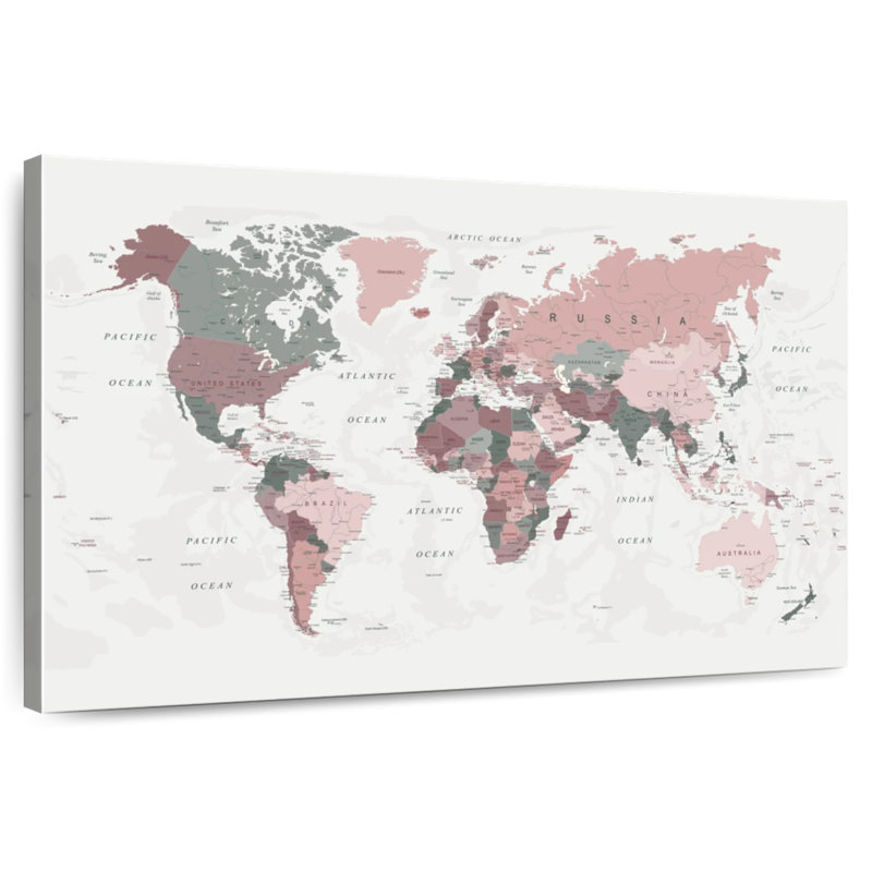 Aliaz World Map Pink Green, 20" H x 30" W