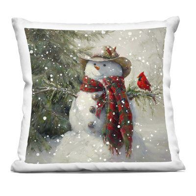 Coussin décoratif Cowboy Snowman & Cardinal, imprimé par Tina LeCour, 18 x 7 x 18