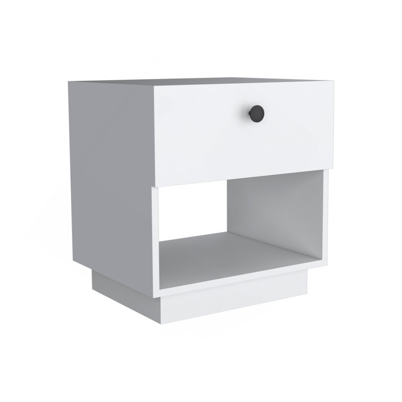 Paris 1 Drawer Nightstand , End Table, Side Table Open Lower Shelf -White, White