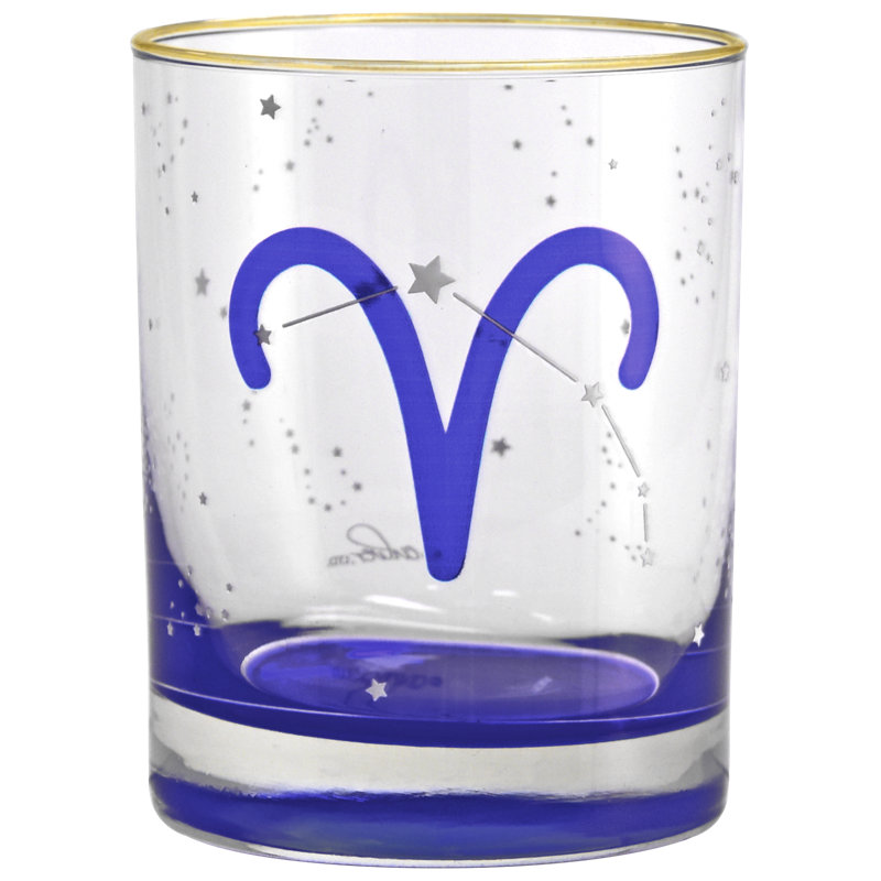 Verre à whisky à deux joncs or 14 carats Zodiac Culver Aries Zodiac