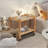 2-Tier Solid Rubberwood Rolling Side Table with Lockable Wheels and Removable Tray