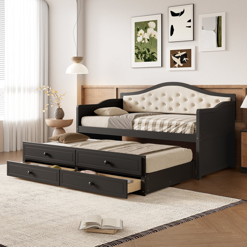 Twin Daybed With Trundle And 2 Drawers, Black