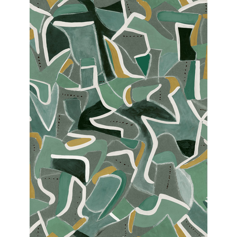 10m x 60cm Jigsaw Wallpaper Roll, Green/Gold