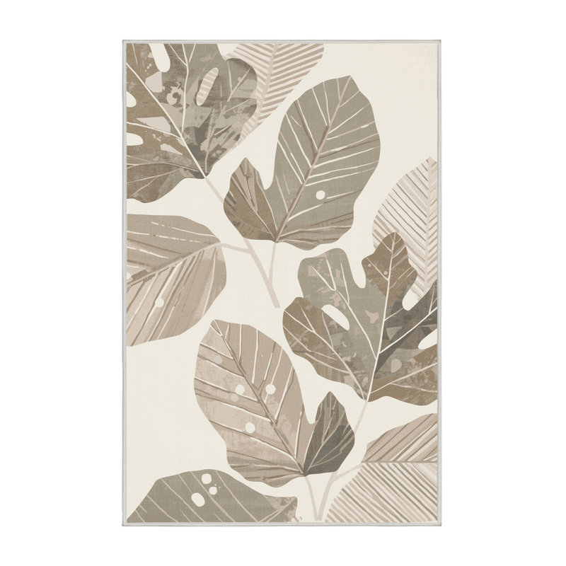 Tapis moelleux moelleux à motif de feuilles de figuier Calvin, 2 x 3