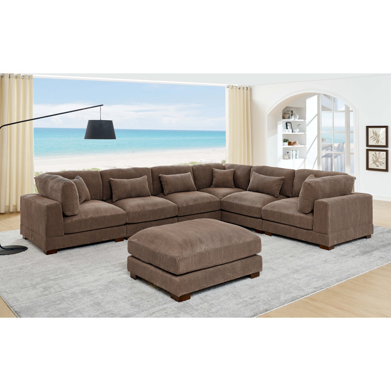Arliz 7 - Piece 144" Wide Reversible Modular Corner Sectional with Ottoman, Brown Corduroy