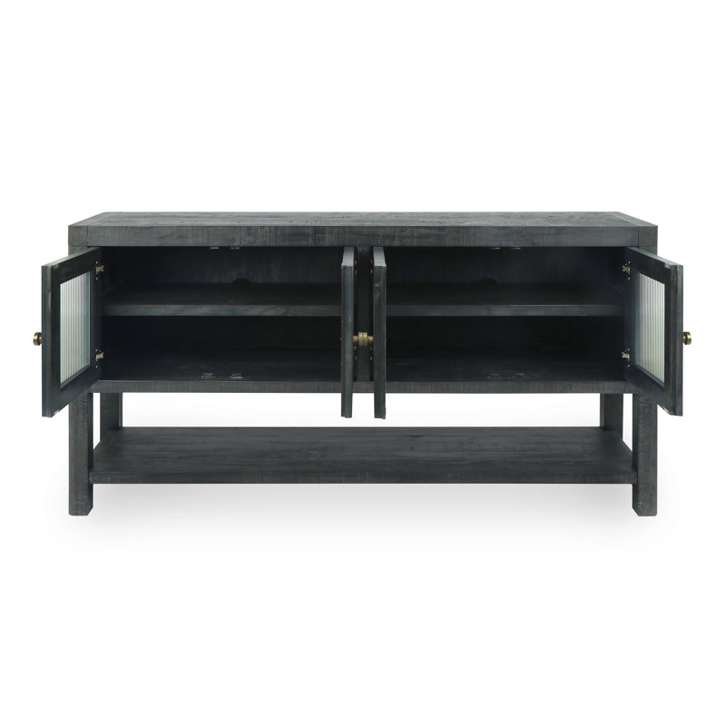 Tenno 70" Reclaimed Pine Wood White Wash Sideboard, Black