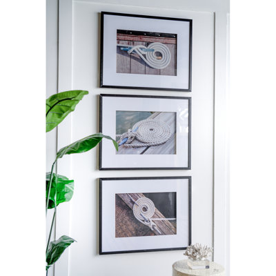 30" X 24" Rope Wall Art With Black Frame, 3 For Living Room, Bedroom, Work Area, Entry, White & Black, Plastic Item Decor Of 3 Home Decor, Office, Booming