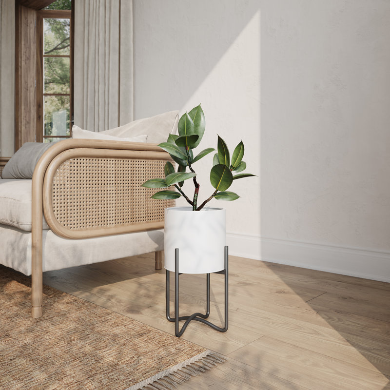 Ensemble de pots à fleurs d'intérieur en métal Citlalli avec base en métal Ambrose, Noir, H 16,25 po x l 9,25 po x P 9,25 po