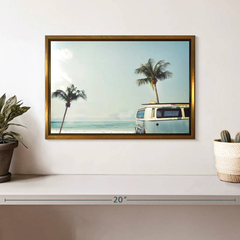 Retro Surf Van, Floating Frame Gold, 13" X 9"