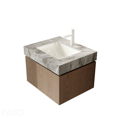 Bathroom Storage - 24" Light Gray Sintered Stone Countertop and Undermount Ceramic Basin with One Standard Pre-drilled Faucet Hole, NO Cabinet, NO Faucet and Sink Cover