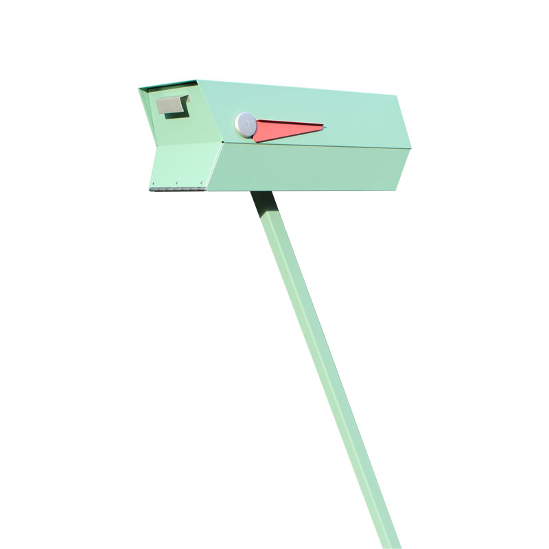 Steel Post Mounted Mailbox with Magnetic Closure, Satin Light Green