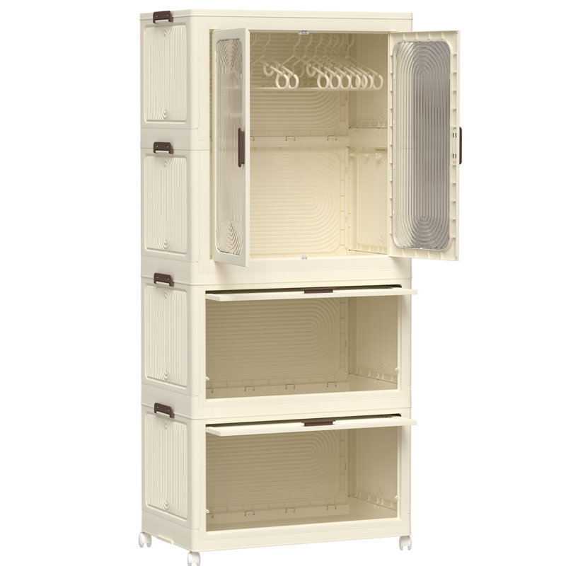 Armoire de rangement portative, 4, tringle, blanc, pour garde-robe en polypropylène avec portes magnétiques et grande taille